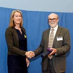 Professor Emily Rayfield receiving the Bigsby Medal at the Geological Society's 2019 President's Day.